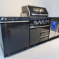 4 Burner Non Wok Black Stainless Steel BBQ Kitchen: Stone Bench, Fridge, Sink, Height Adjustable, Rotisserie with BBQ Cover