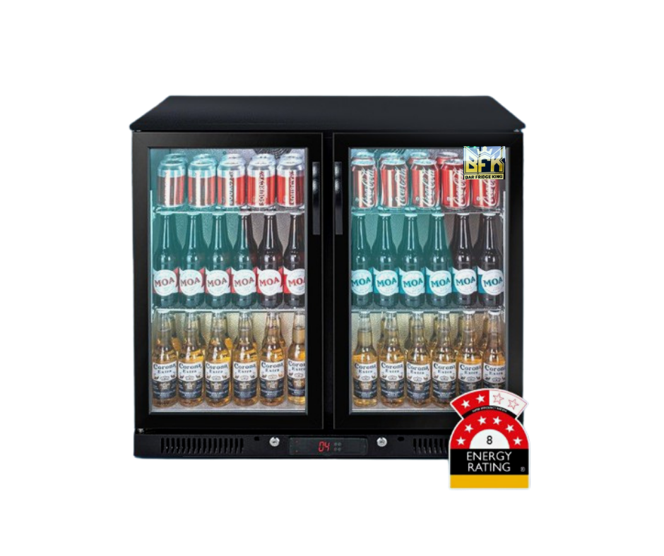 208L Double Door Under-bench Commercial Bar Wine Fridge Drinks Chiller in Black