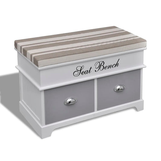 Storage & Entryway Bench with Grey Cushion Top 2 Drawer