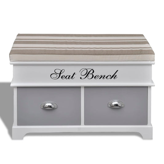 Storage & Entryway Bench with Grey Cushion Top 2 Drawer