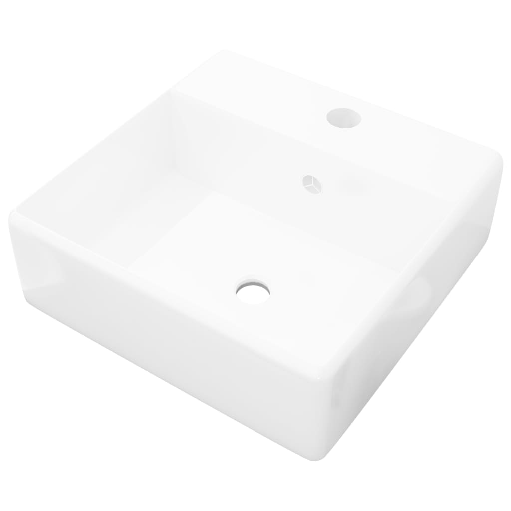 Ceramic Basin Square with Overflow and Faucet Hole 41 x 41 cm