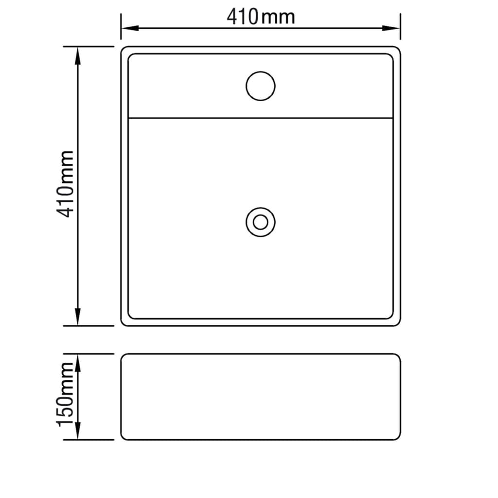 Ceramic Basin Square with Overflow and Faucet Hole 41 x 41 cm