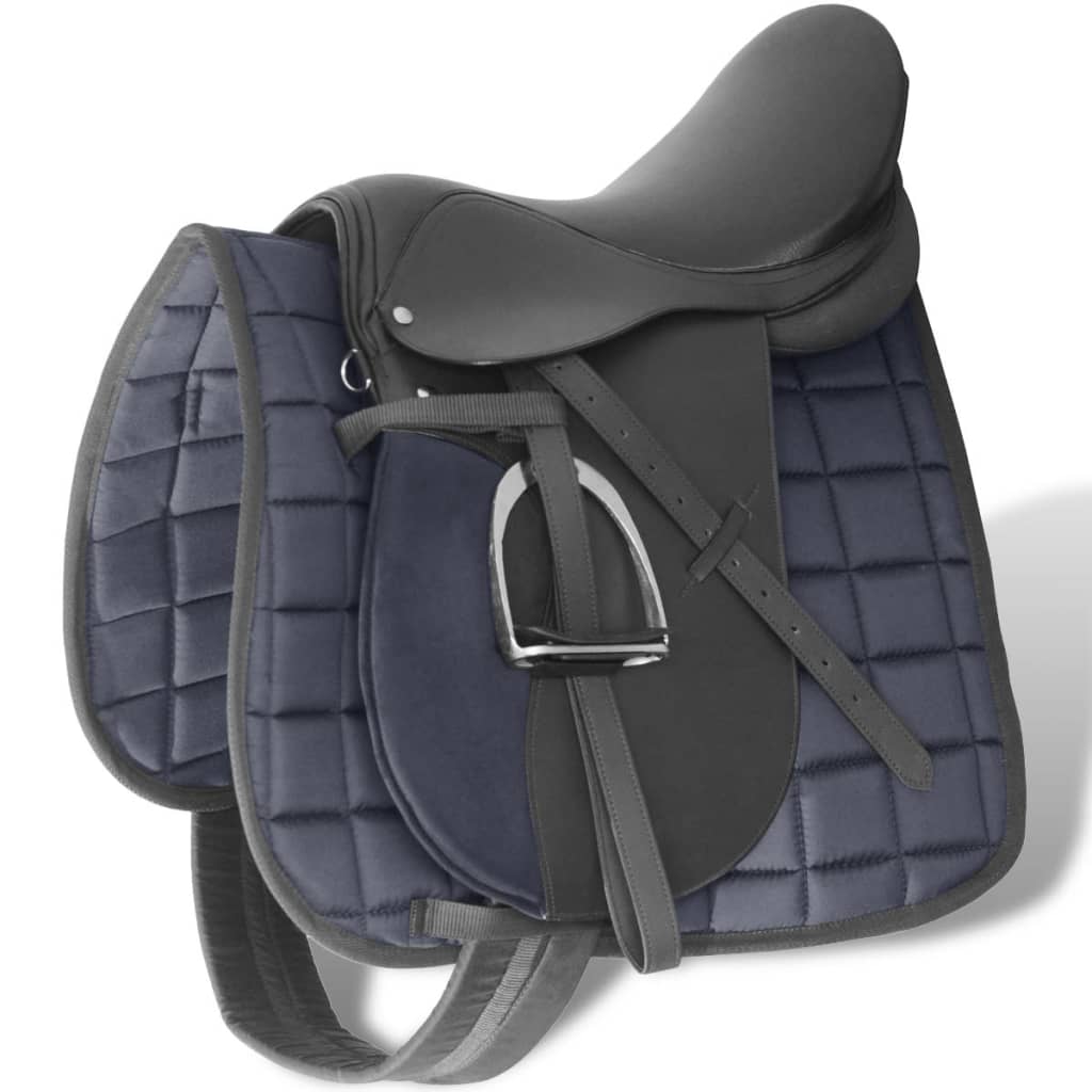 Riding Saddle Set 17,5" Real Leather Black 18 cm 5-in-1