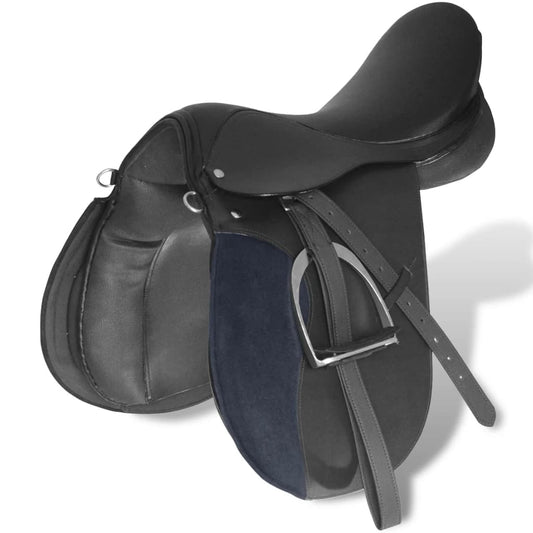 Riding Saddle Set 17,5" Real Leather Black 18 cm 5-in-1