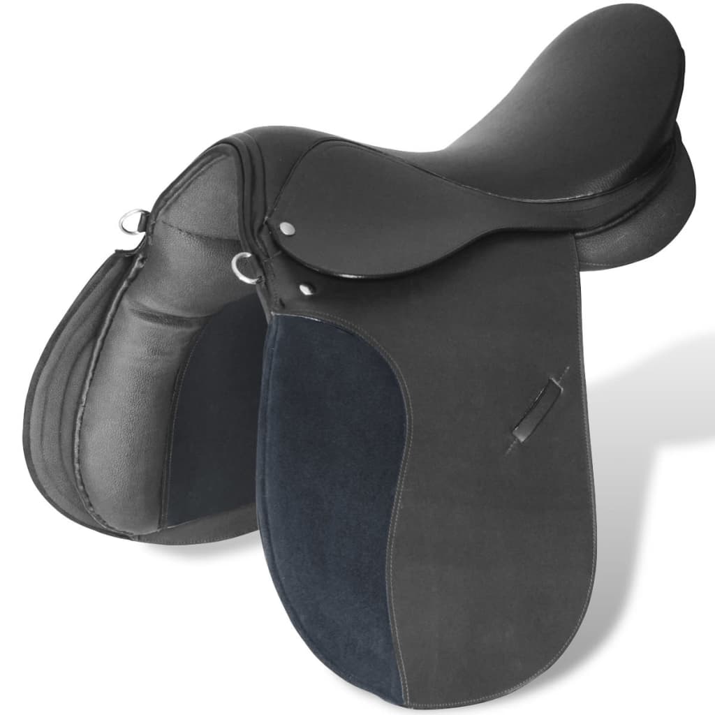 Riding Saddle Set 17,5" Real Leather Black 18 cm 5-in-1