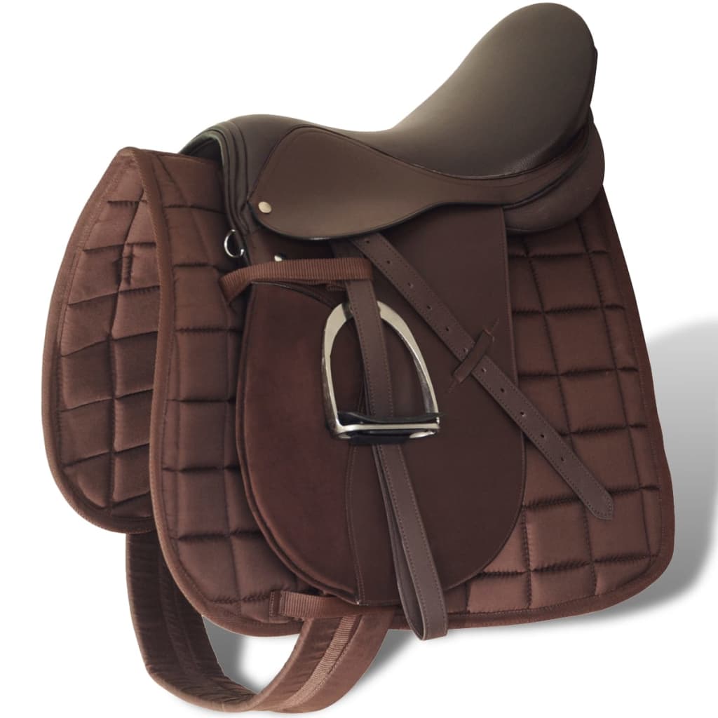 Riding Saddle Set 16" Real Leather Brown 14 cm 5-in-1