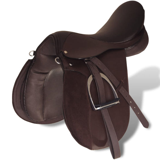 Riding Saddle Set 16" Real Leather Brown 14 cm 5-in-1