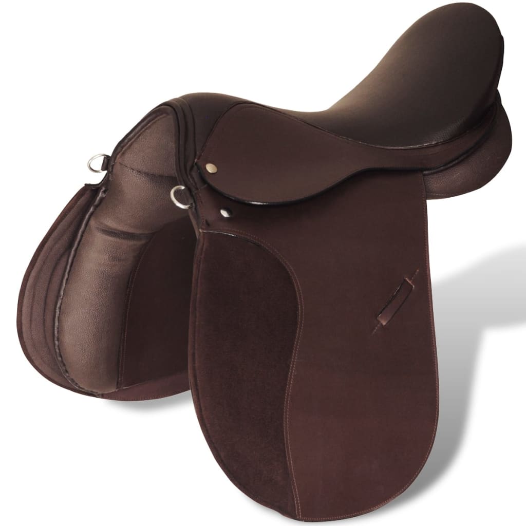 Riding Saddle Set 16" Real Leather Brown 14 cm 5-in-1