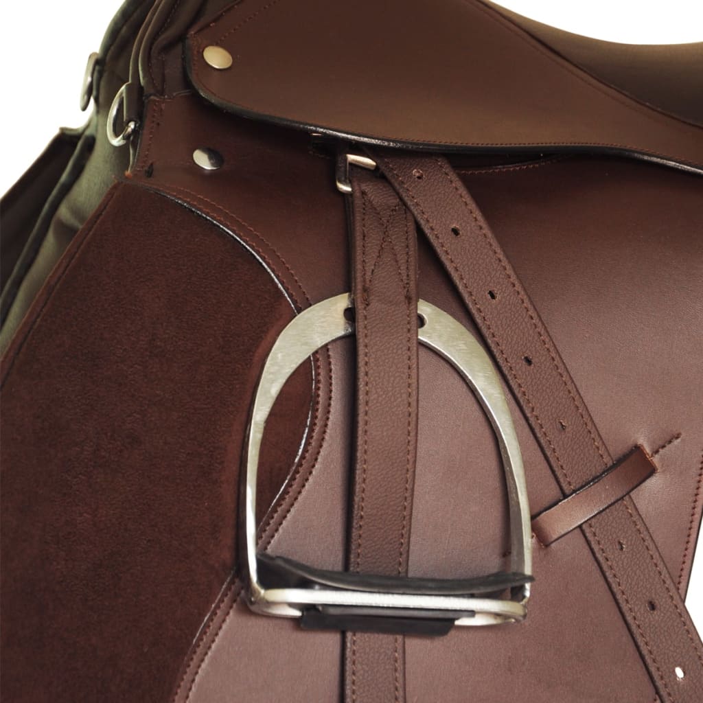 Riding Saddle Set 16" Real Leather Brown 14 cm 5-in-1