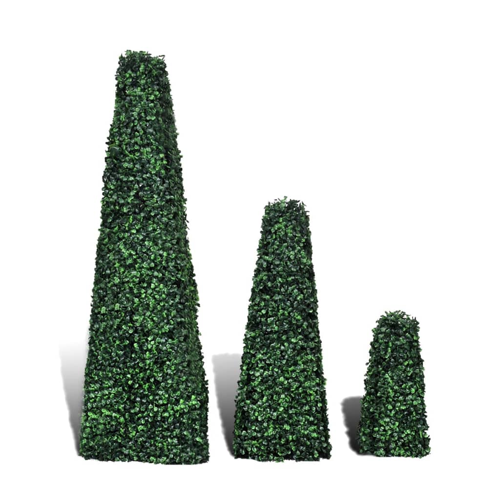 of 3 Artificial Boxwood Pyramid Topiary