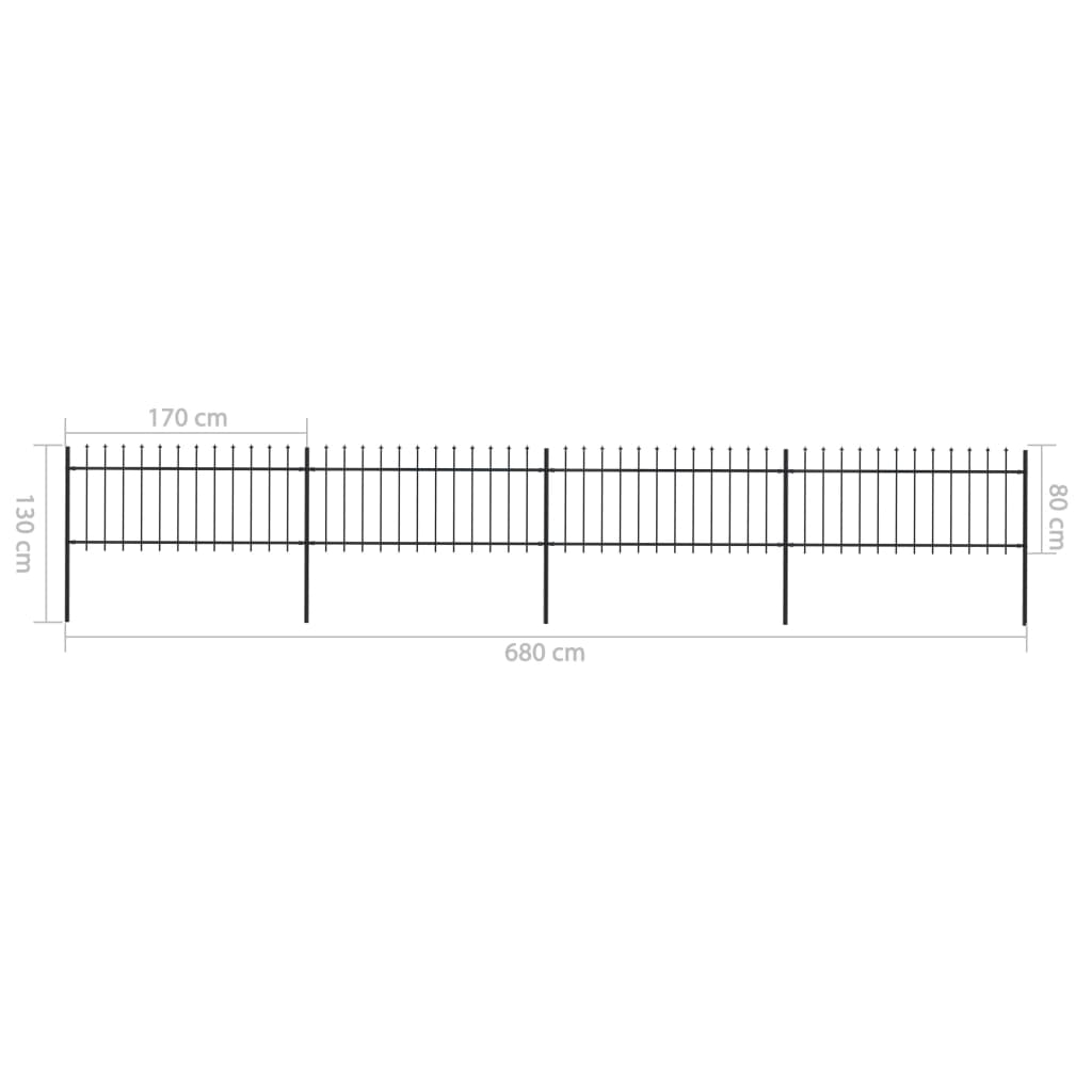 Garden Fence with Spear Top Steel 6,8 m Black (4x144924)