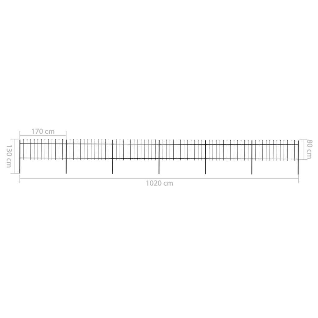 Garden Fence with Spear Top Steel 10,2 m Black (6x144924)