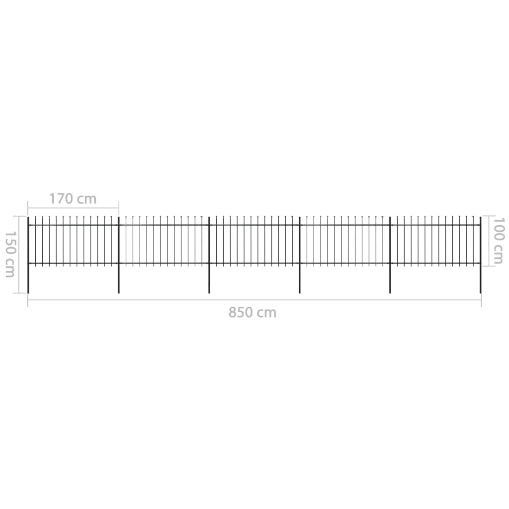 Garden Fence with Spear Top Steel 8,5 m Black (5x144925)