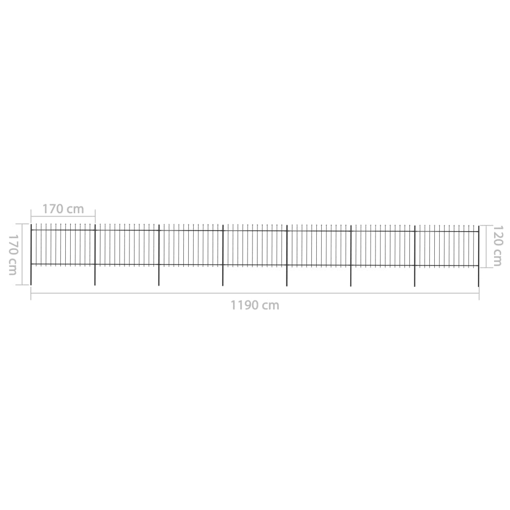 Garden Fence with Spear Top Steel 11,9 m Black (7x144926)