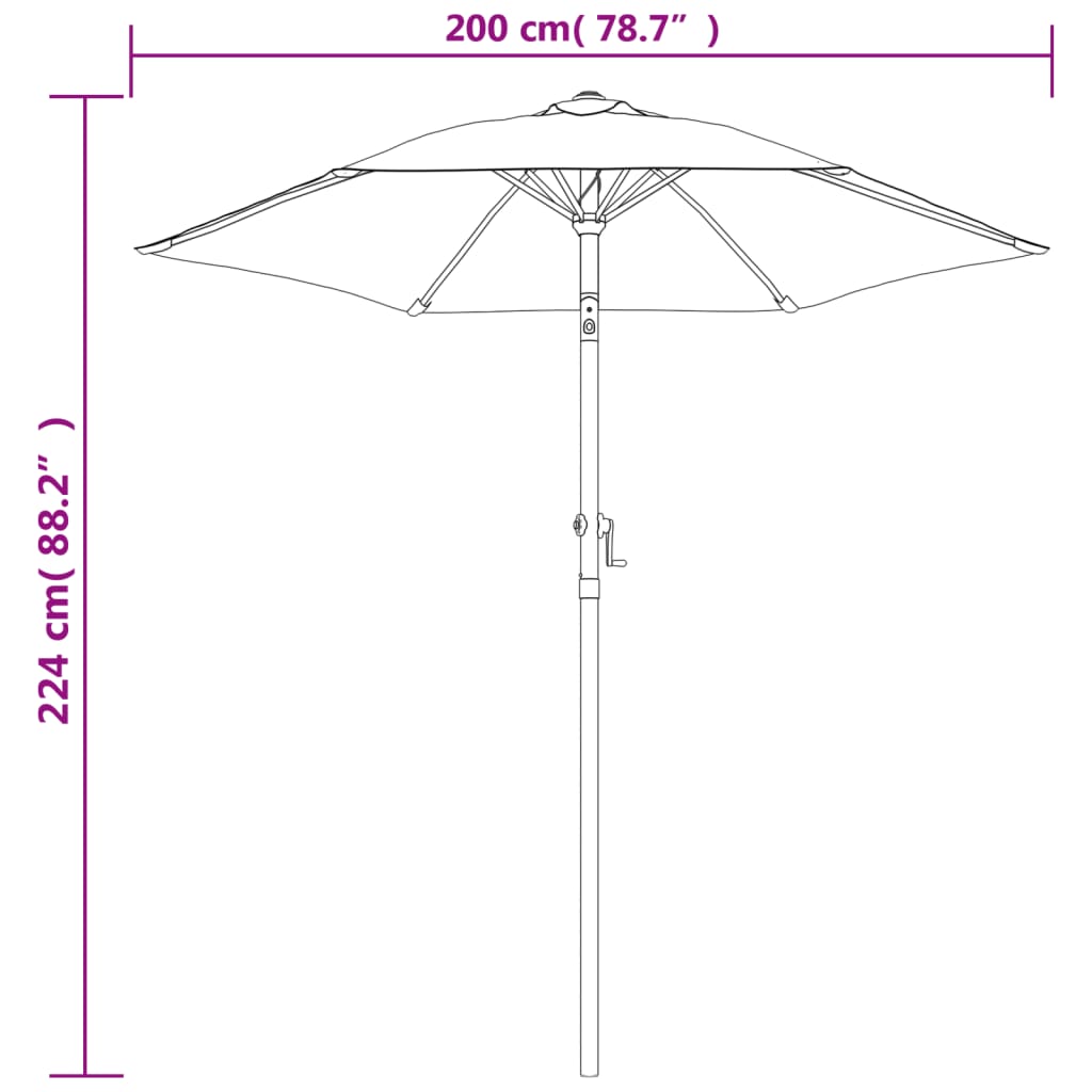 Parasol Black 200x224 cm Aluminium