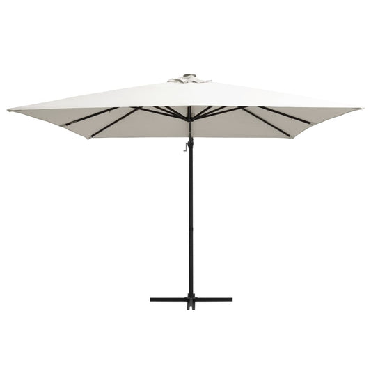 Cantilever Garden Parasol with LED lights and Steel Pole 250x250 cm Sand