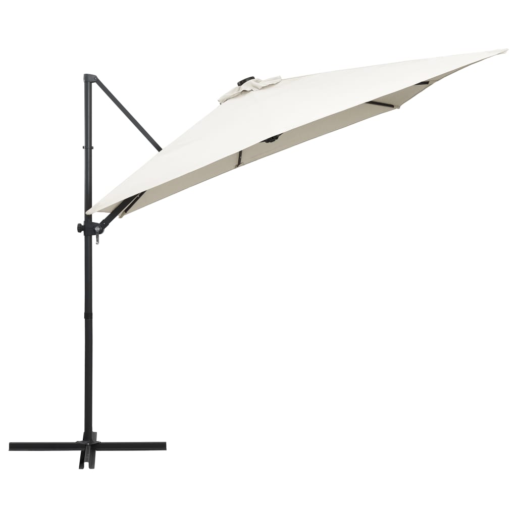 Cantilever Garden Parasol with LED lights and Steel Pole 250x250 cm Sand