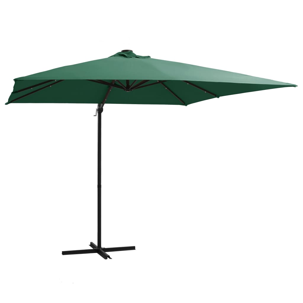 Cantilever Garden Parasol with LED lights and Steel Pole 250x250 cm Green