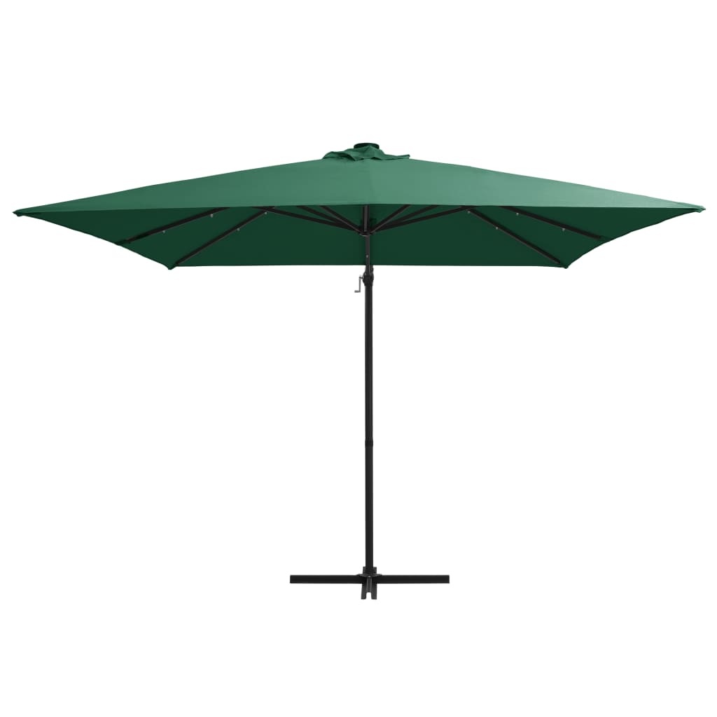 Cantilever Garden Parasol with LED lights and Steel Pole 250x250 cm Green