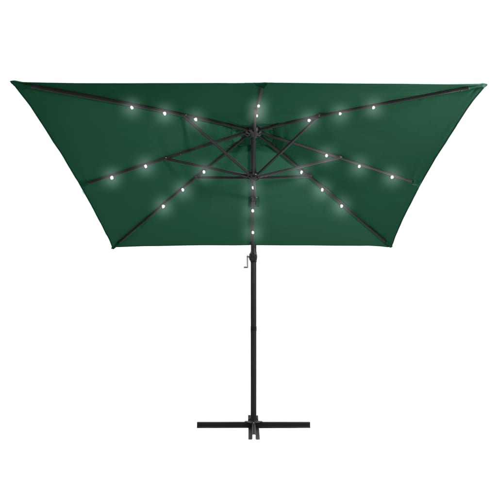 Cantilever Garden Parasol with LED lights and Steel Pole 250x250 cm Green