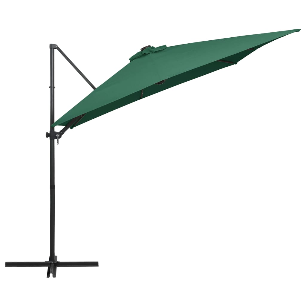 Cantilever Garden Parasol with LED lights and Steel Pole 250x250 cm Green