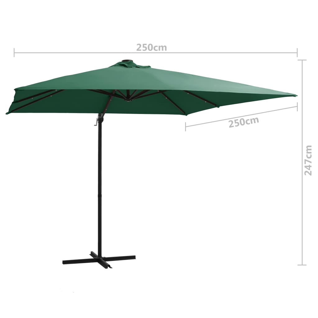 Cantilever Garden Parasol with LED lights and Steel Pole 250x250 cm Green