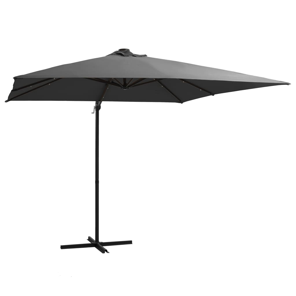 Cantilever Garden Parasol with LED lights and Steel Pole 250x250 cm Anthracite