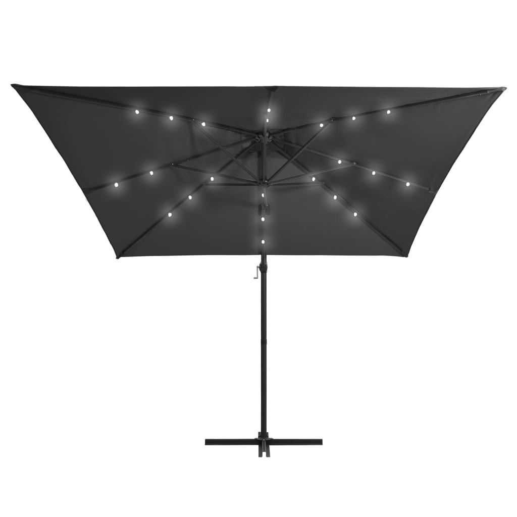 Cantilever Garden Parasol with LED lights and Steel Pole 250x250 cm Anthracite