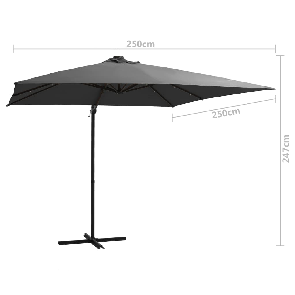 Cantilever Garden Parasol with LED lights and Steel Pole 250x250 cm Anthracite