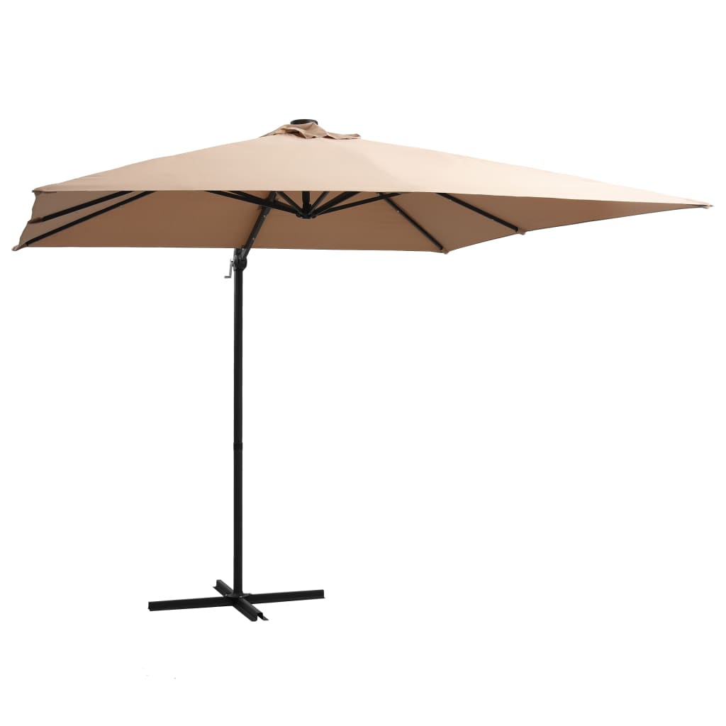 Cantilever Garden Parasol with LED lights and Steel Pole 250x250 cm Taupe