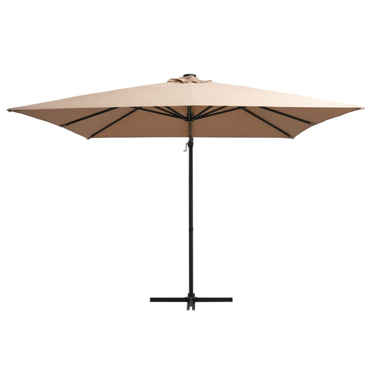 Cantilever Garden Parasol with LED lights and Steel Pole 250x250 cm Taupe