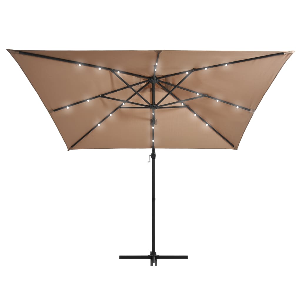 Cantilever Garden Parasol with LED lights and Steel Pole 250x250 cm Taupe