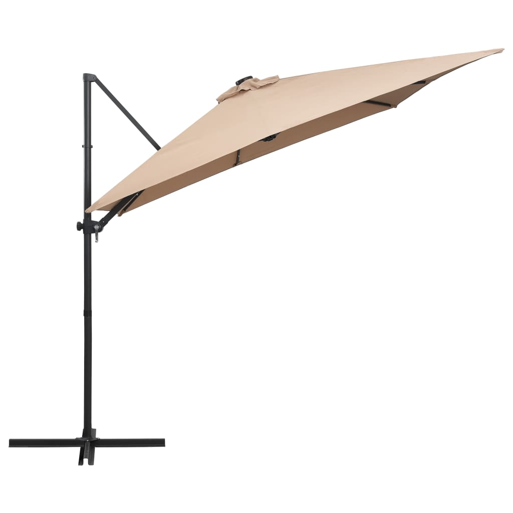 Cantilever Garden Parasol with LED lights and Steel Pole 250x250 cm Taupe