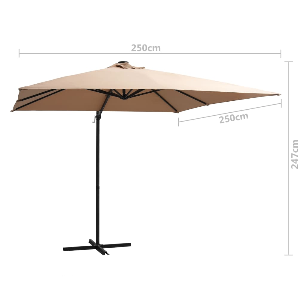 Cantilever Garden Parasol with LED lights and Steel Pole 250x250 cm Taupe