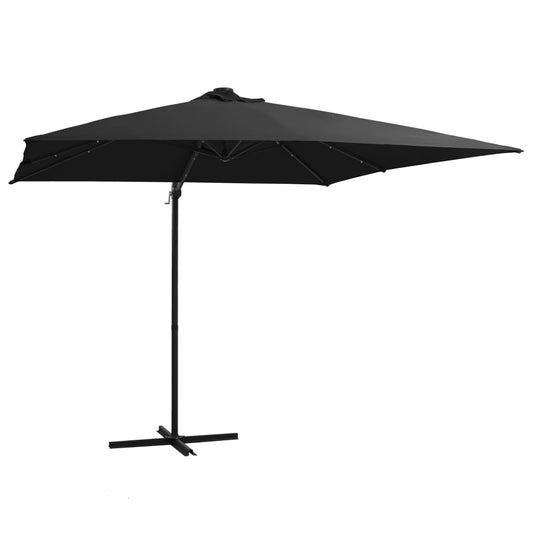 Cantilever Garden Parasol with LED lights and Steel Pole 250x250 cm Black