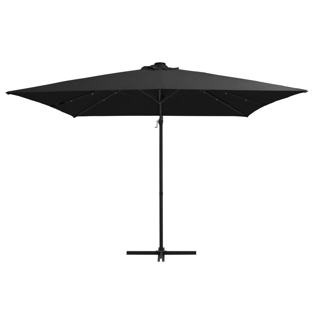 Cantilever Garden Parasol with LED lights and Steel Pole 250x250 cm Black