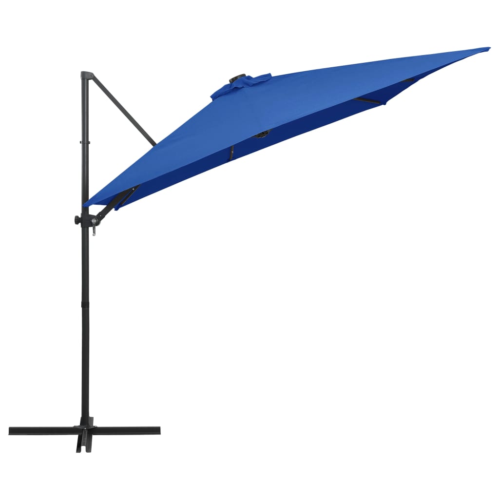 Cantilever Garden Parasol with LED lights and Steel Pole 250x250 cm Azure Blue