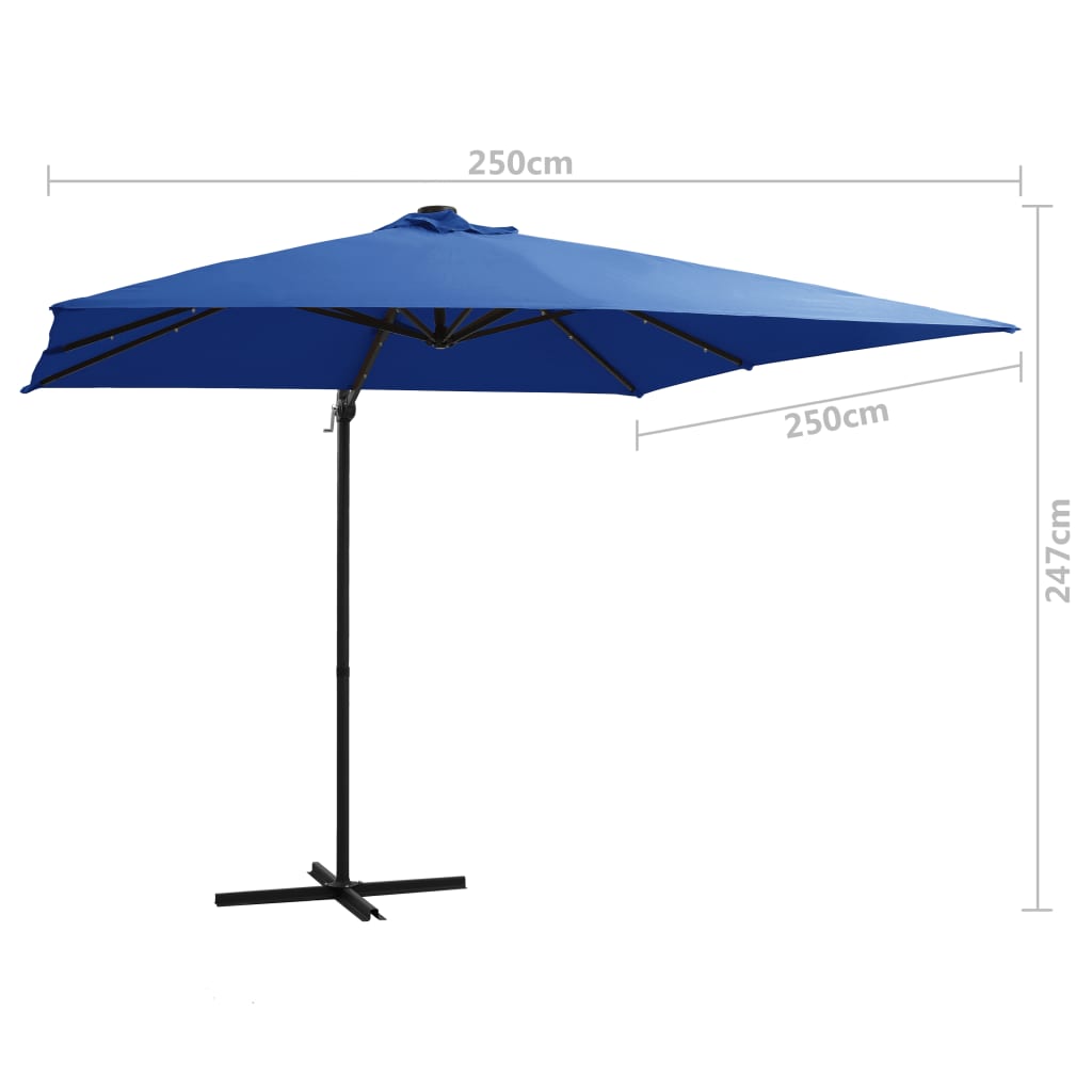 Cantilever Garden Parasol with LED lights and Steel Pole 250x250 cm Azure Blue