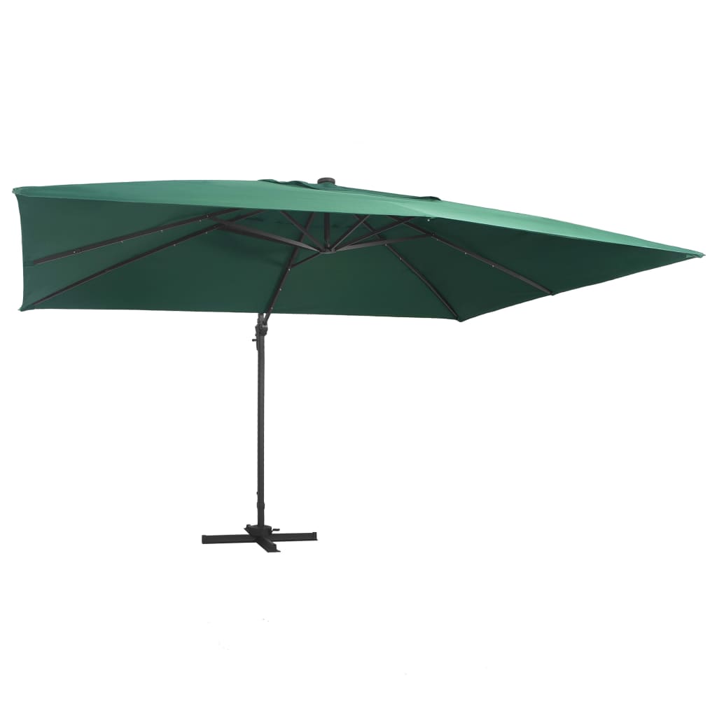 Cantilever Garden Parasol with LED Lights and Aluminium Pole 400x300 cm Green