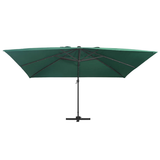 Cantilever Garden Parasol with LED Lights and Aluminium Pole 400x300 cm Green