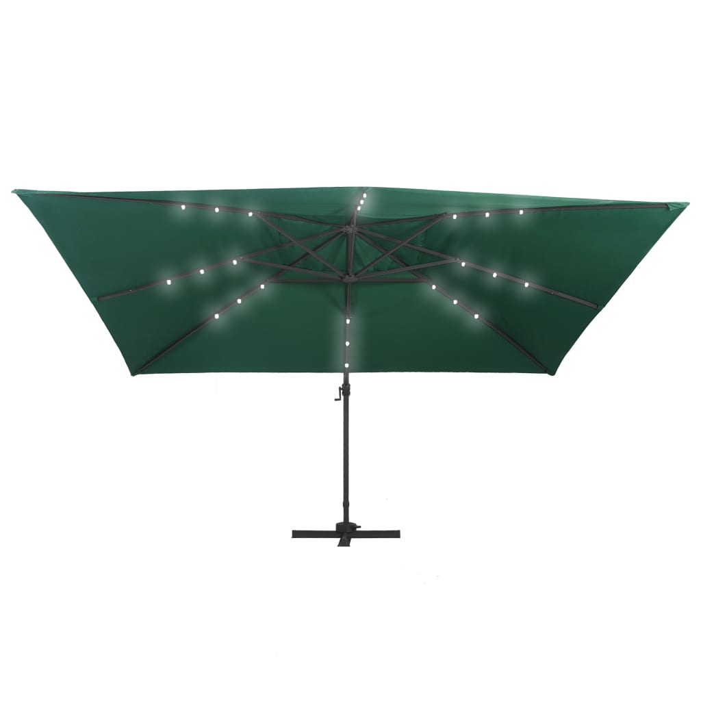 Cantilever Garden Parasol with LED Lights and Aluminium Pole 400x300 cm Green