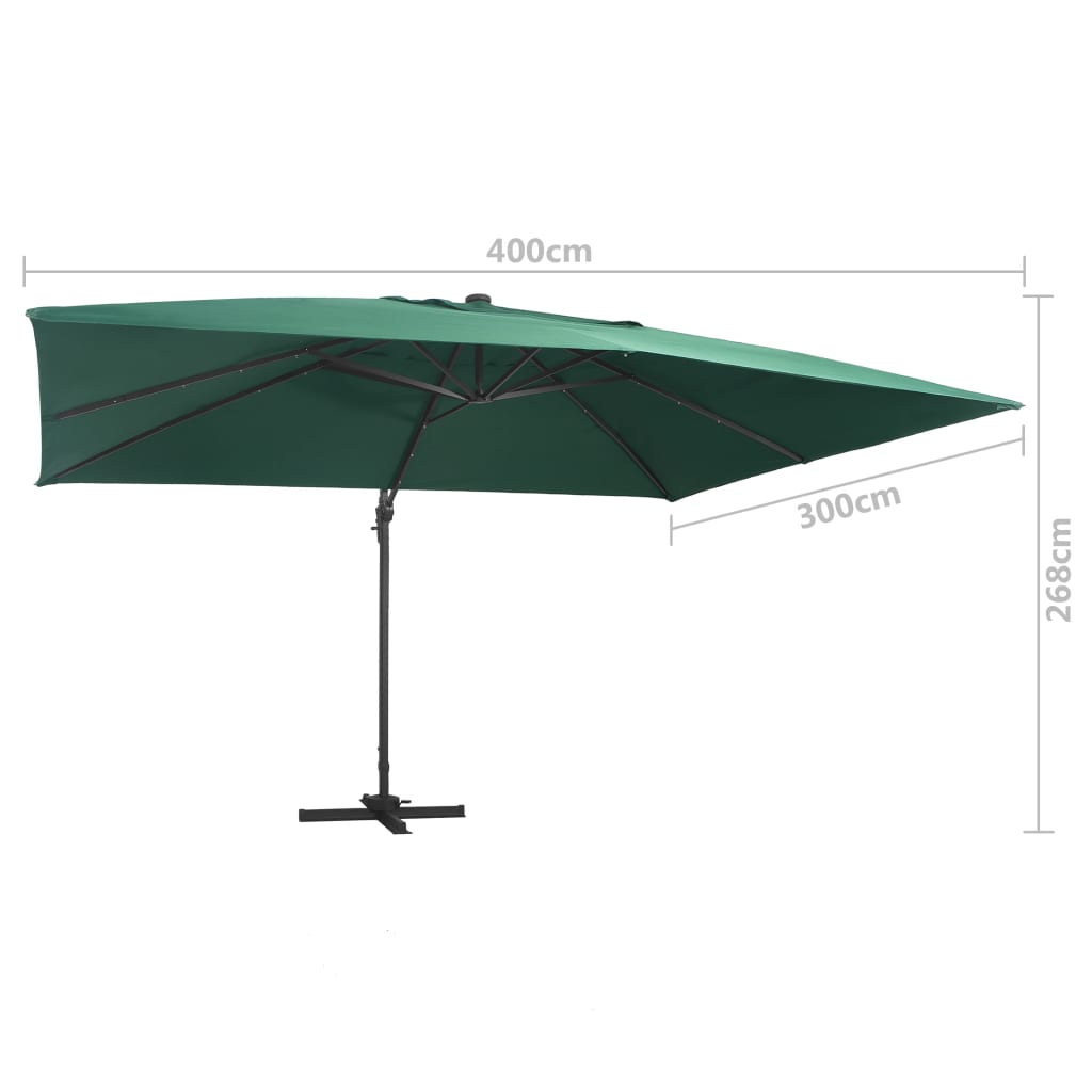 Cantilever Garden Parasol with LED Lights and Aluminium Pole 400x300 cm Green