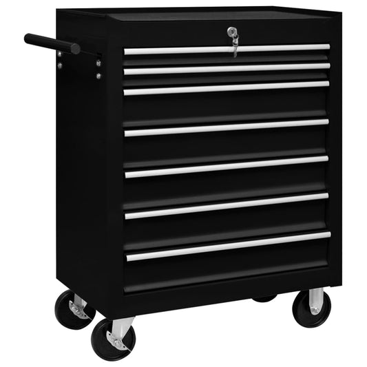 Workshop Tool Trolley with 7 Drawers Black