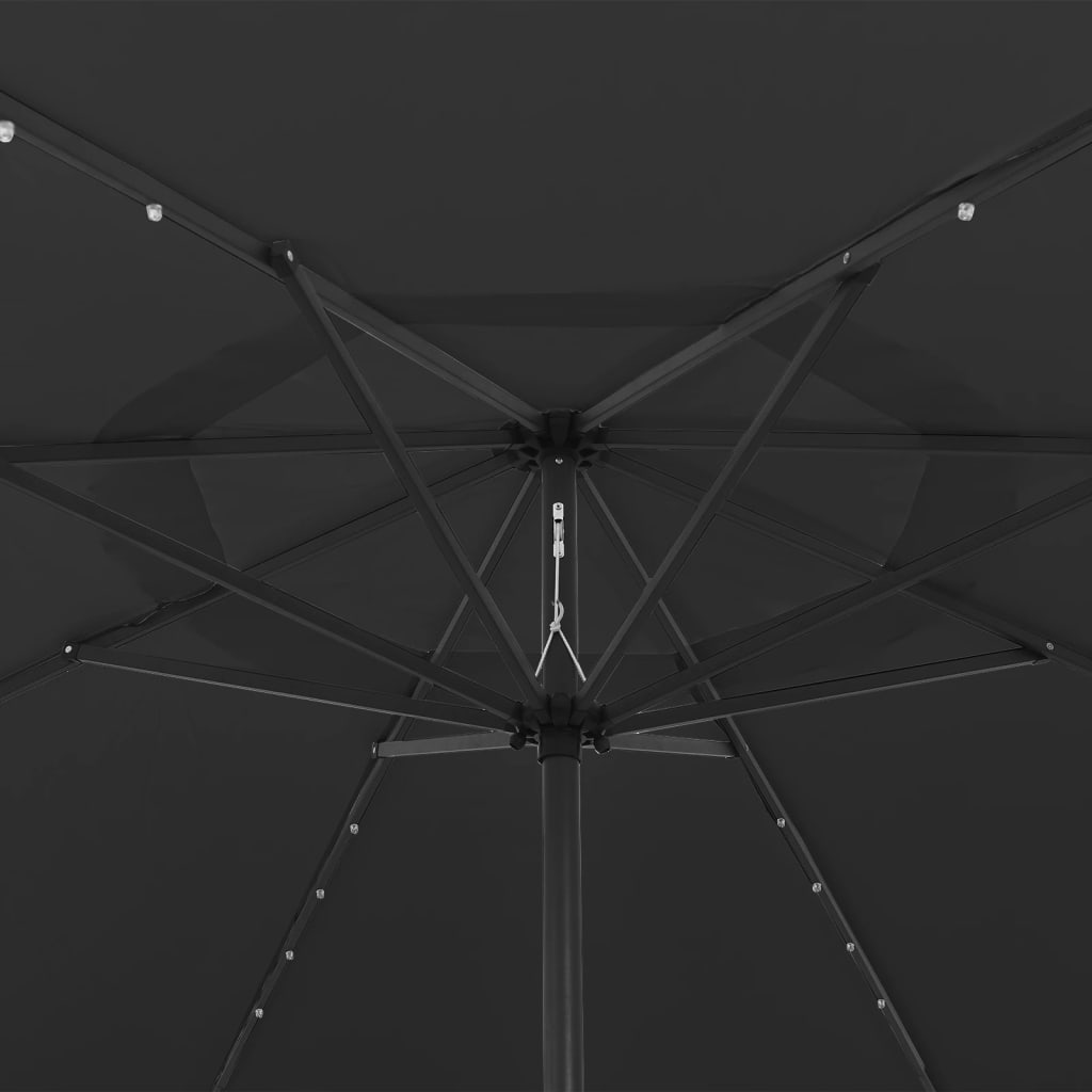 Outdoor Parasol with LED Lights and Metal Pole 400 cm Black