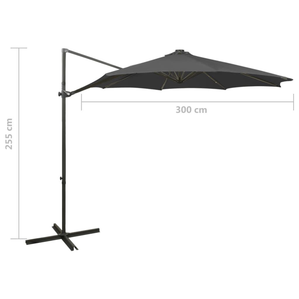 Cantilever Garden Parasol with Pole and LED Lights Anthracite 300 cm