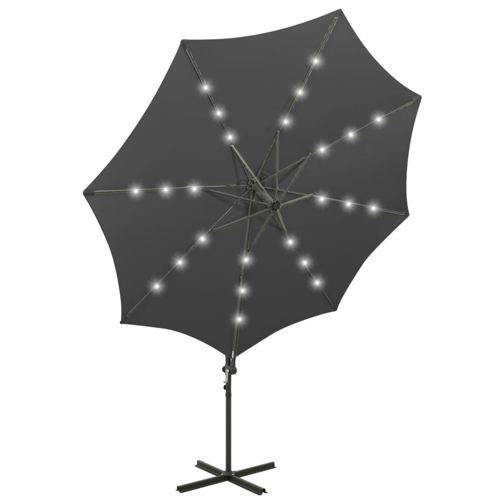 Cantilever Garden Parasol with Pole and LED Lights Anthracite 300 cm