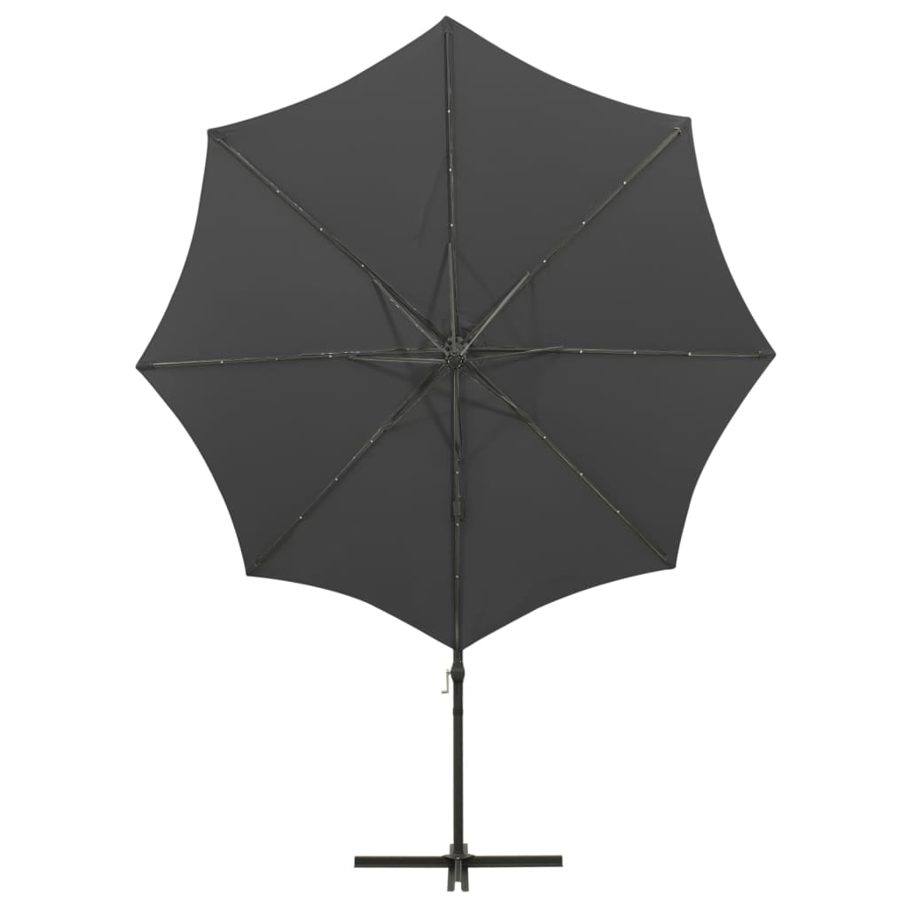 Cantilever Garden Parasol with Pole and LED Lights Anthracite 300 cm