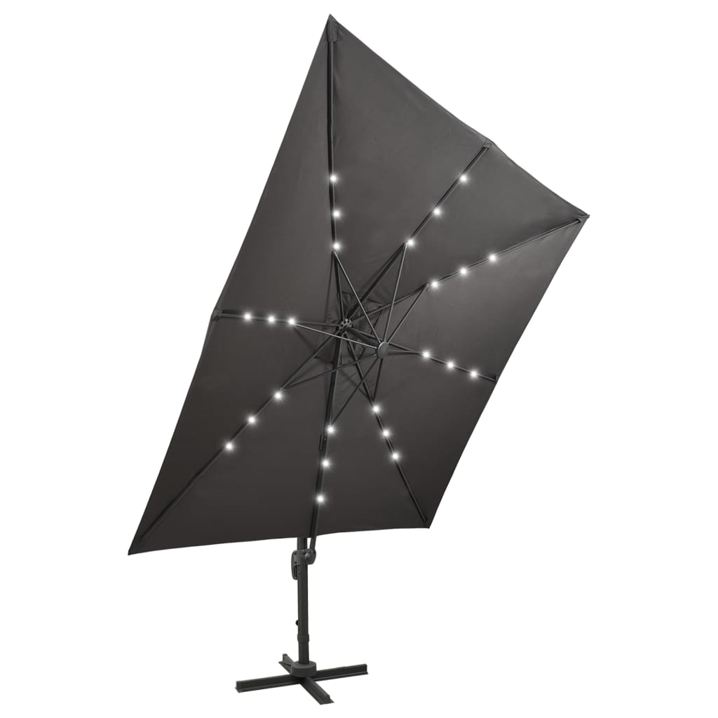 Cantilever Garden Parasol with Pole and LED Lights Anthracite 300 cm