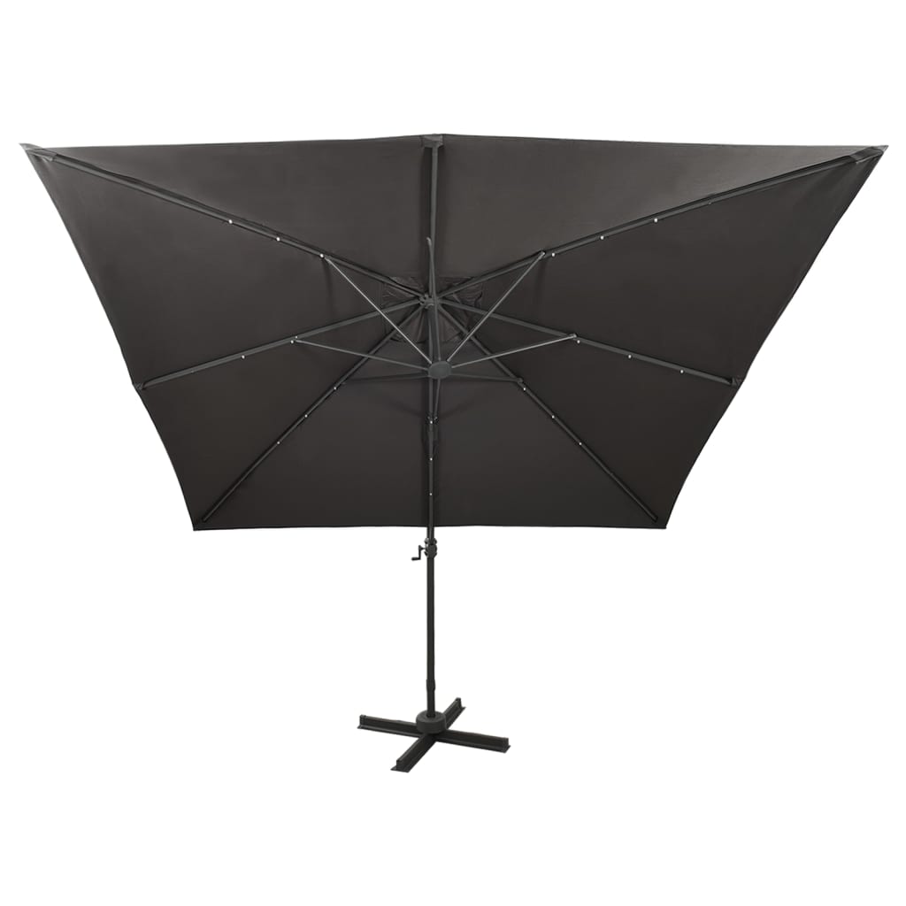 Cantilever Garden Parasol with Pole and LED Lights Anthracite 300 cm