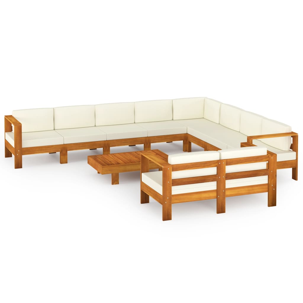 10 Piece Garden Lounge Set with Cream White Cushions Acacia Wood